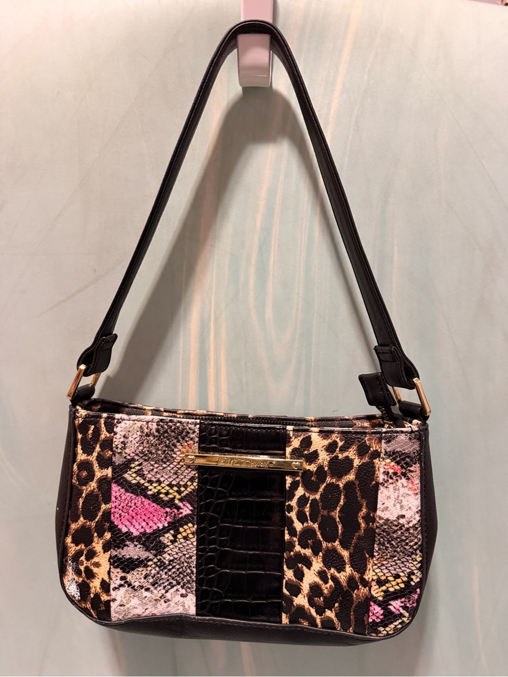 Betsey Johnson Black & Animal Print Shoulder Bag